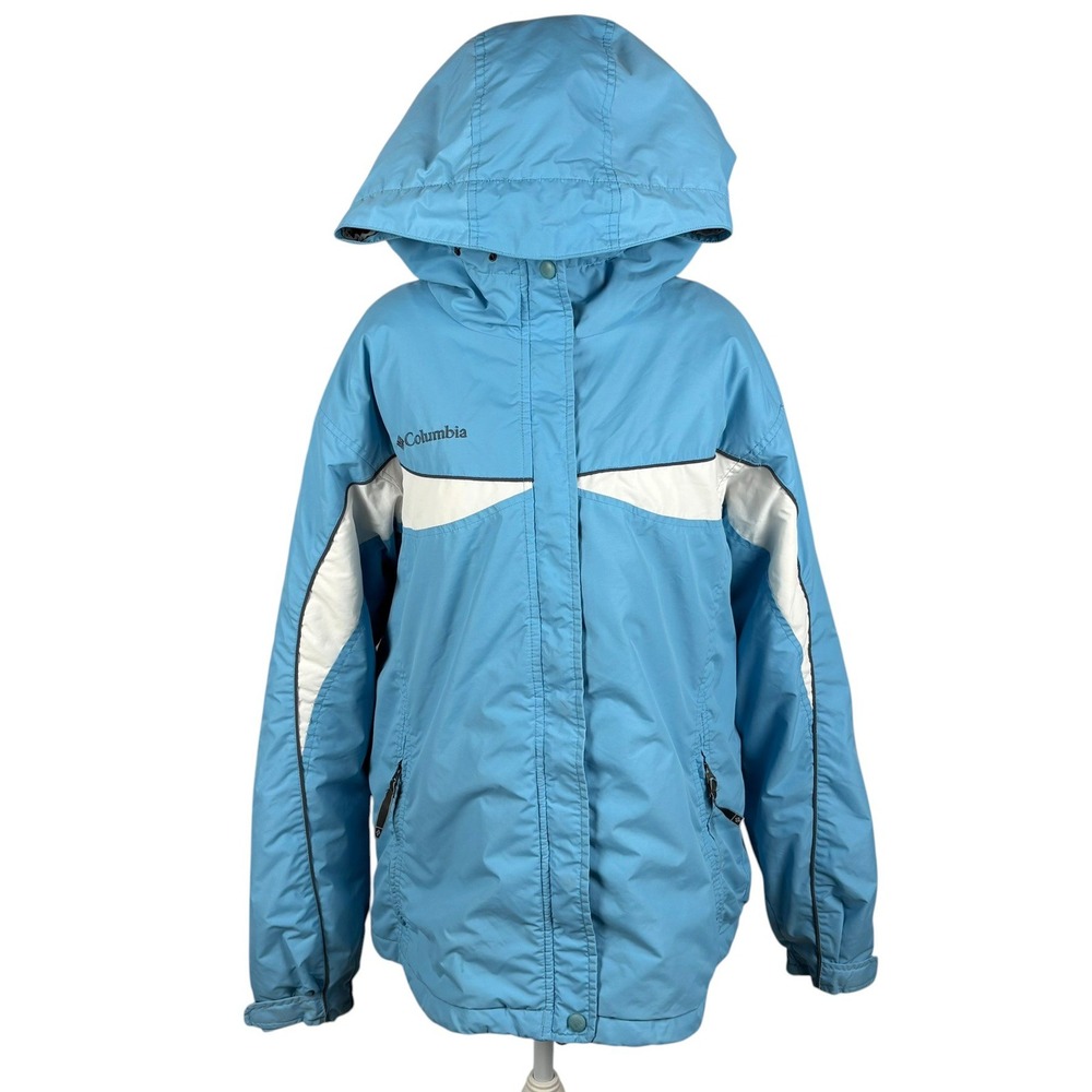 Columbia Hooded Winter Jacket Womens XL Blue Fleece Lined Insulated Coat